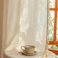 MYSKY HOME Linen Sheer Curtains 63 Inch Length for Small Windows,Light Filtering Privacy Protect Drapes Set with Macrame, Back Tab Boho Style Farmhouse Home Decor, 50" x 63", 2 Panels