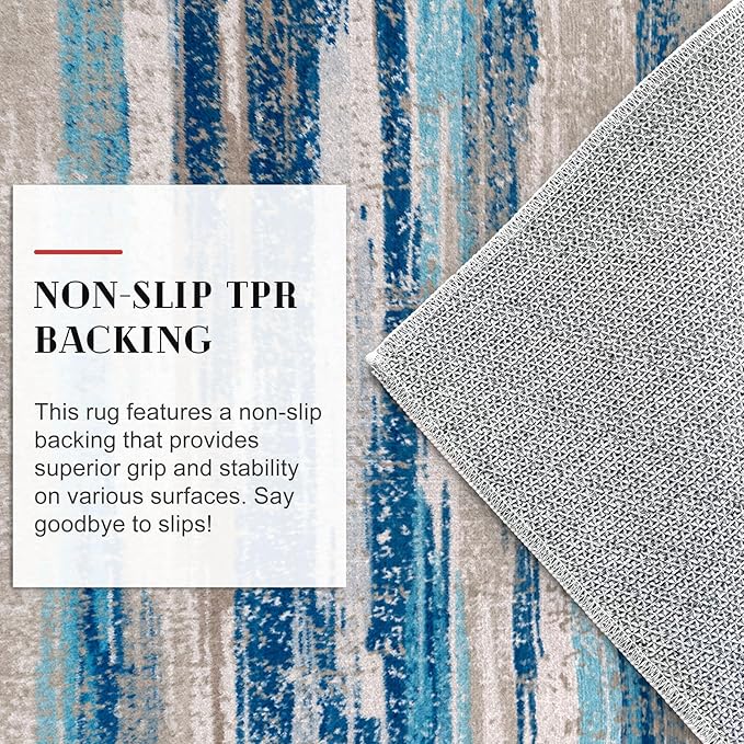 Lansny Modern Abstract Runner Rug 3x14, Blue Washable Long Kitchen Runner Non-Slip Soft Hallway Rug Runner Ultra Thin Print Faux Wool Carpet for Entryway Bedroom Laundry Room Indoor Home Decor