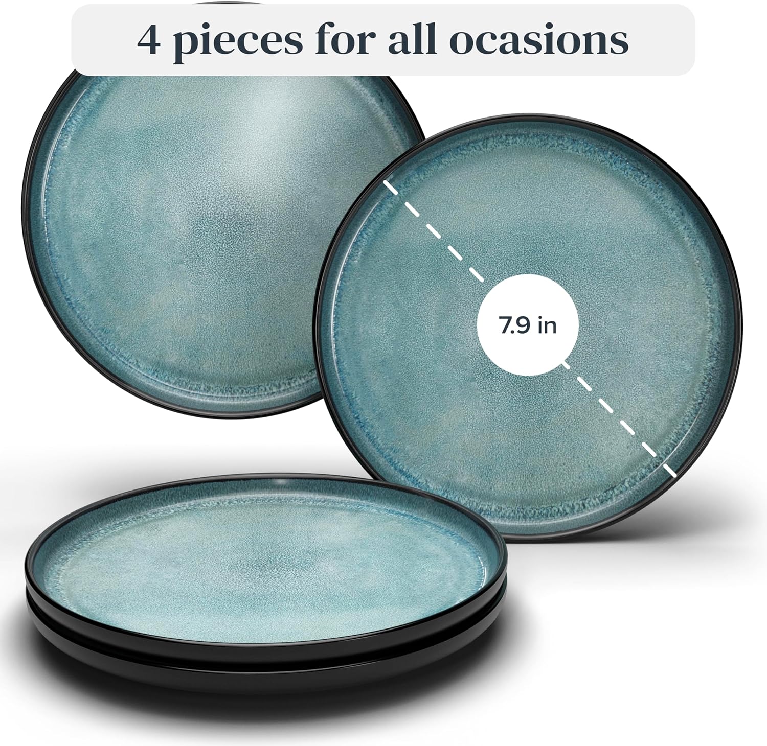 Stoneware small dinner plates set 4 pcs – 7.5" dark petrol blue ceramic salad & dessert plates – Dishwasher and microwave safe – Stylish plates set – Dinner service