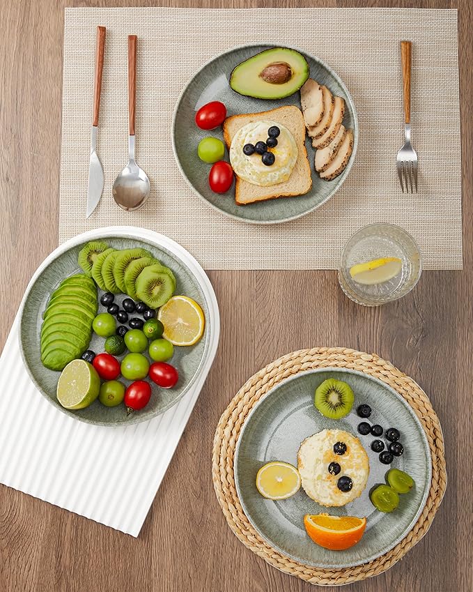 Ceramic Plates, 8.0 Inch Round Stoneware Salad Plates Use for Dessert, Salad, Appetizer, Microwave and Dishwasher Safe, Scratch Resistant Small Dinner Plate of 6