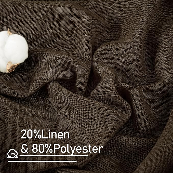 LAMIT Dark Brown Sheer Linen Curtains, 80 inch Light Filtering Semi Sheer Panels Back Tab and Rod Pocket Farmhouse Rust Drapes for Bedroom/Living Room, 2 Panels, 52 x 80 Inch