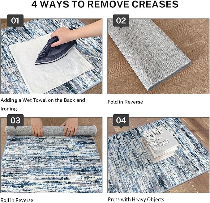 Lansny Modern Abstract 6x9 Machine Washable Living Room Rug Non-Slip Soft Bedroom Area Rug Grey Blue White Thin Print Faux Wool Floor Carpet Throw Rugs for Nursery Playroom Dining Room Indoor