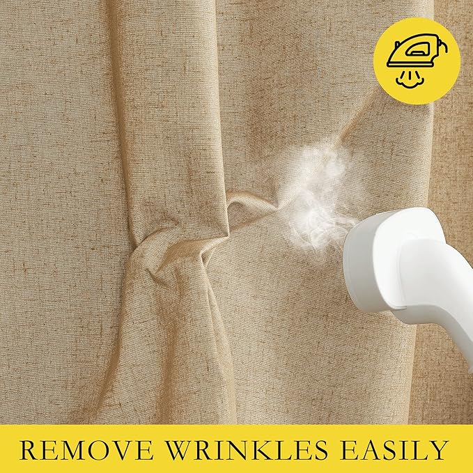 NICETOWN 100% Absolutely Blackout Linen Curtains with Thermal Insulated White Liner, Camel, W52 x L102, 2 Panels, Textured Linen Look Noise Reducing Window Treatments Drapes for Bedroom/Living Room