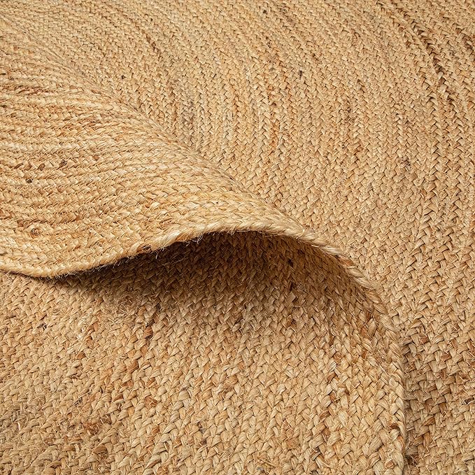 Hausattire Hand Woven Jute Braided Rug, 5’ Round – Natural, Reversible Boho Entry Area Rugs for Kitchen, Living Room I Farmhouse Decorative Floor Rug, 5 Feet Round