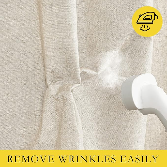 NICETOWN 100% Blackout Room Warming Linen Texture Curtains 84 inches Long, Beige, 2 Panels, Thermal Insulated Full Blackout 2-Layer Lined Drapes, Energy Efficiency Window Draperies for Boy's Room