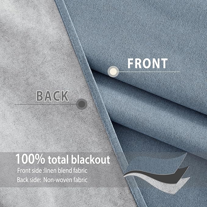 NICETOWN Stone Blue Full Shade Faux Linen Curtain Panels 90" Long, Pair of Energy Smart & Noise Blocking Out Blackout Drapes for Guest Room Window, Thermal Insulated Lined Window Dressing (52 inch)