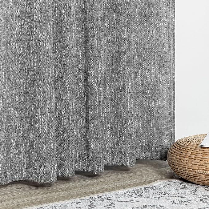 MYSKY HOME 95 Inch Curtains Farmhouse Light Filtering Privacy Curtain Drapes for Patio Door Living Room, Linen Look Texture Fabric Bohemian Draperies Soft Touch, 50x95, Dark Grey, 2 Panels