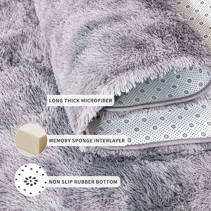 Tepook Area Rugs 9x12 for Living Room, Super Soft Fluffy Rugs for Bedroom, Modern Shaggy Rug Fuzzy Carpets for Kids, Plush Indoor Nursery Home Decor Rug with Non-Slip Bottom, Tie-Dyed Light Grey