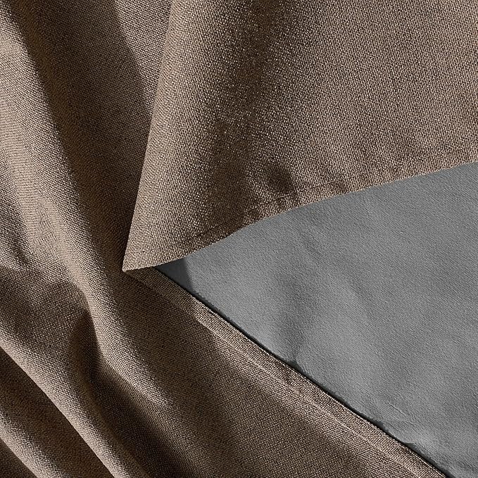 RYB HOME 100% Blackout Linen Textured Curtains 108 inches Long, Thermal Insulating Privacy Energy Saving for Bedroom Living Room Window Office Theater Patio Door, W 52 x L 108 in, Coffee, 2 Panels