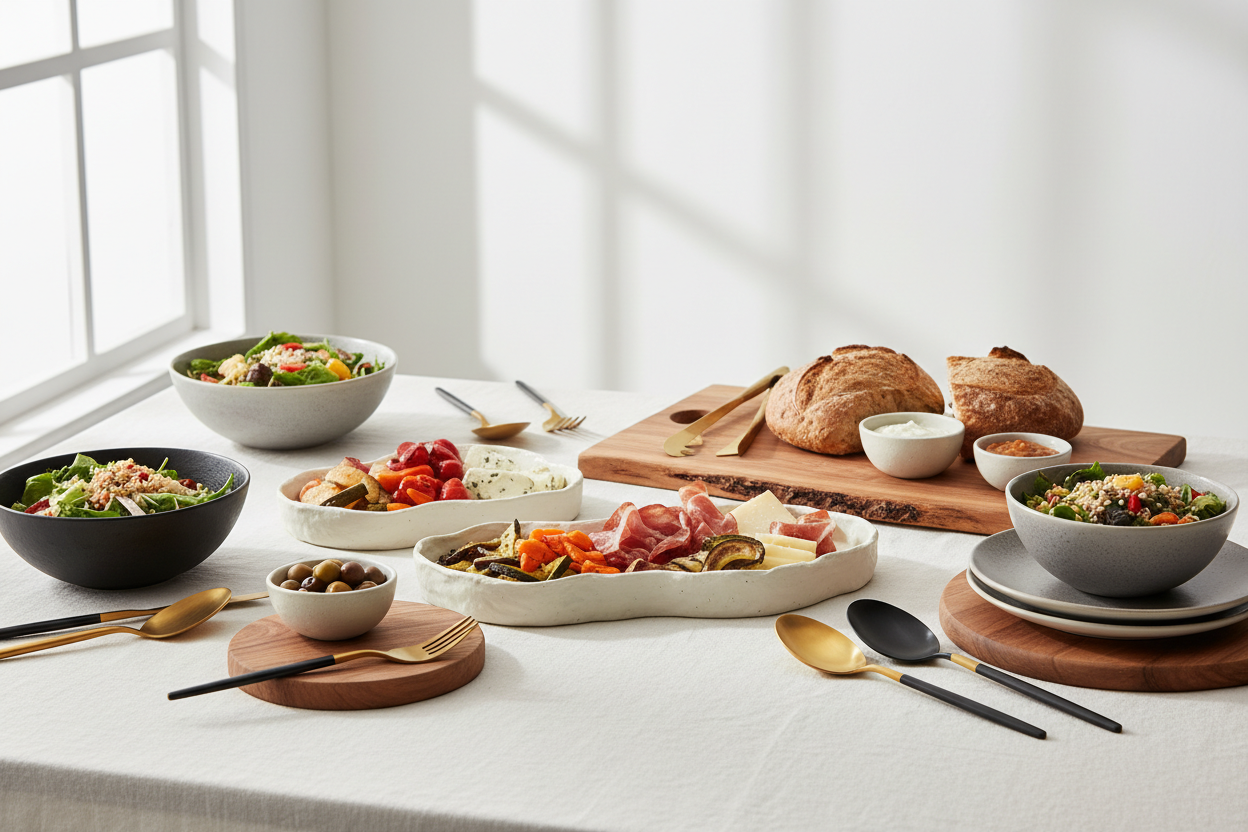 Serving Sets: Stylish and functional pieces for hosting gatherings. (make it real photo)
